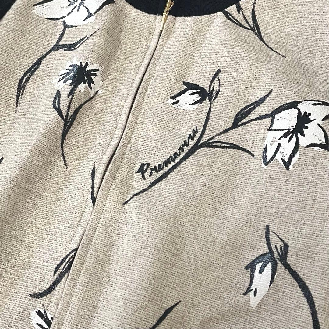 EPOCA エポカ リネン配合 手書き花柄プリント ニットブルゾン カーディガン