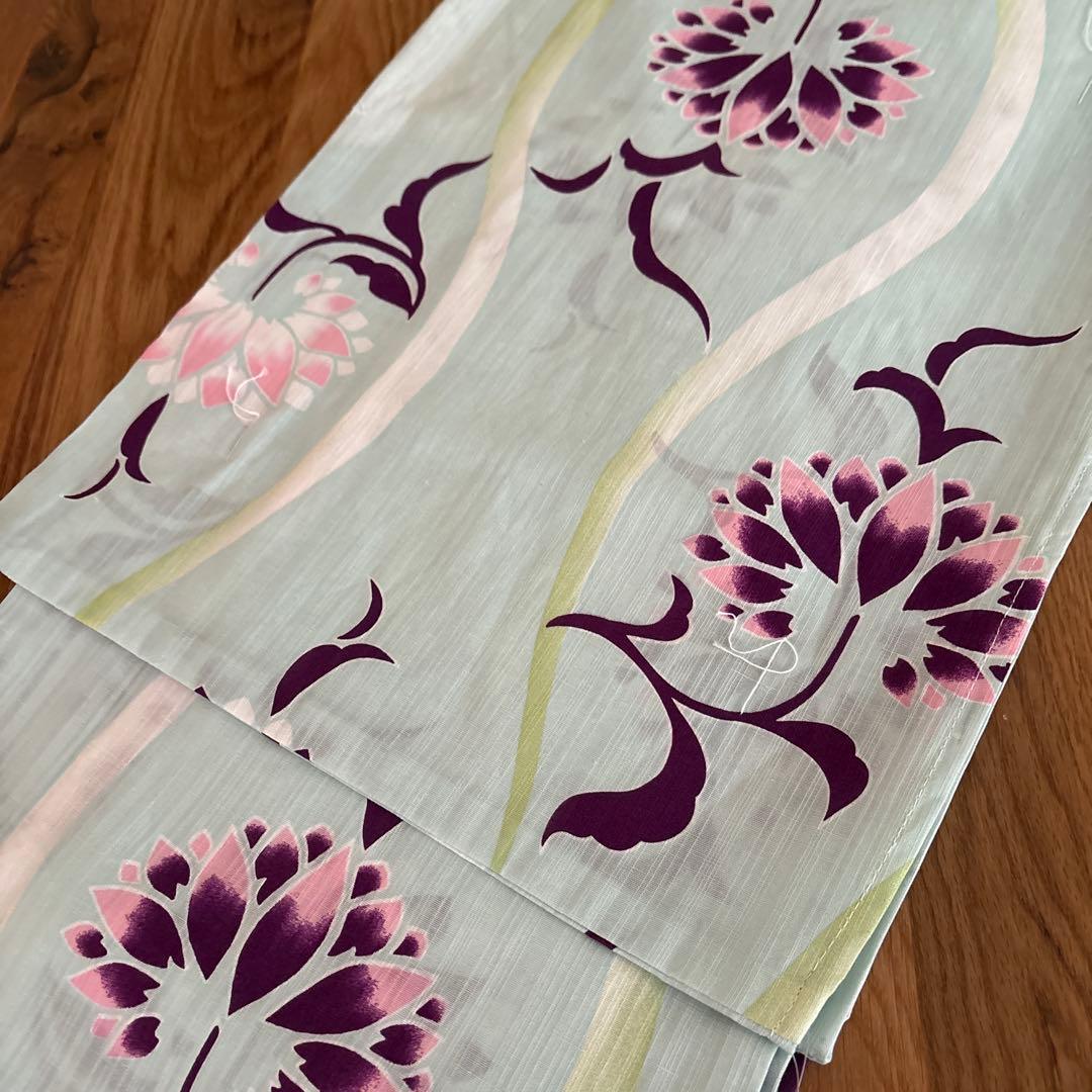 浴衣☆新品未使用☆花柄☆麻綿☆水色☆浴衣セット