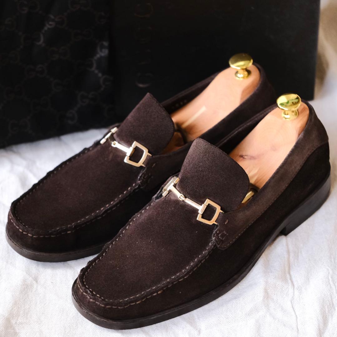 GUCCI グッチ スエードホースビットローファー 茶41.5E