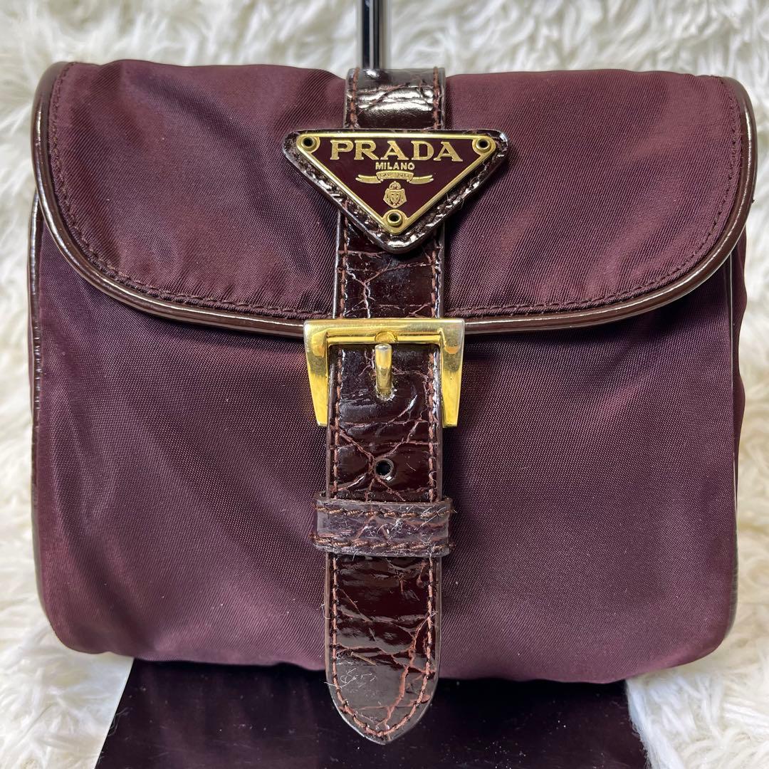 超希少✨ プラダ ウエストポーチ ボディバッグ 三角プレート クロコ ナイロン