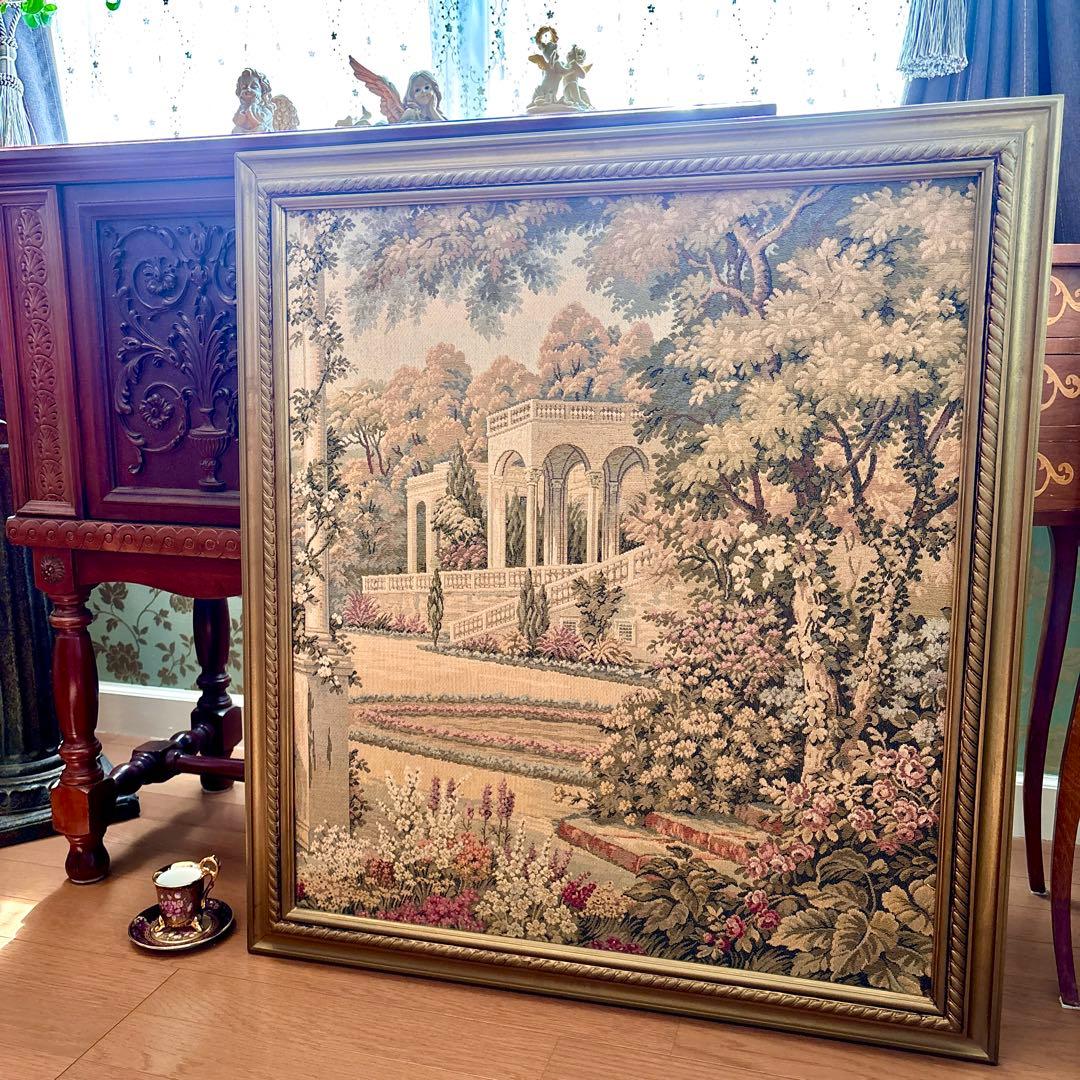 M様ご購入　イタリア製ゴブラン織 ロココ調 風景画、モネ複製画 花瓶の花