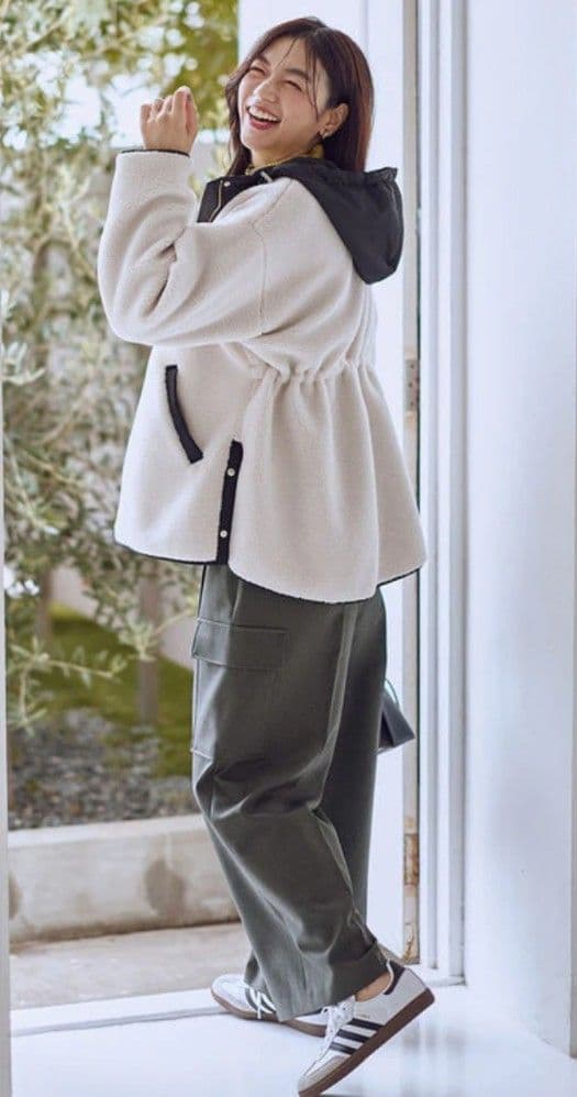 今期未使用【LEE掲載】anyオンワード樫山ボアコートＬ白☓黒