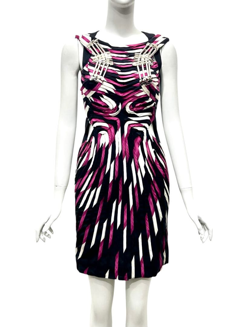 GUCCI 2010SS メタルハーネス グラフィック シルクドレス