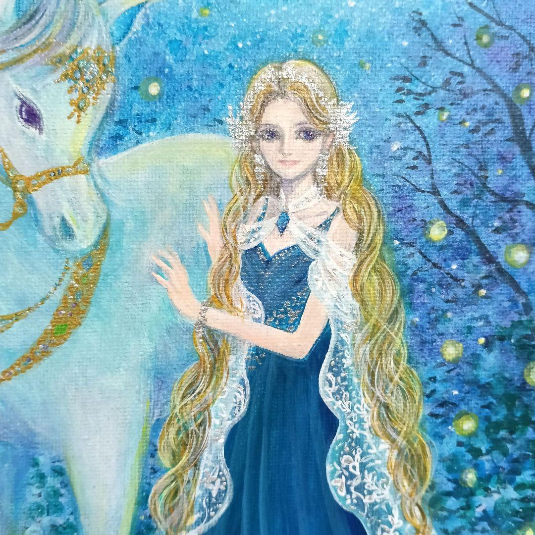 No.544 大きめF4size 白馬とエルフ アクリル画　原画　絵画