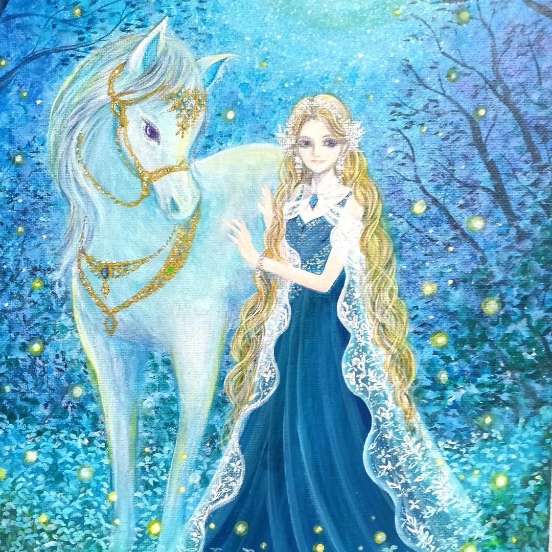 No.544 大きめF4size 白馬とエルフ アクリル画　原画　絵画