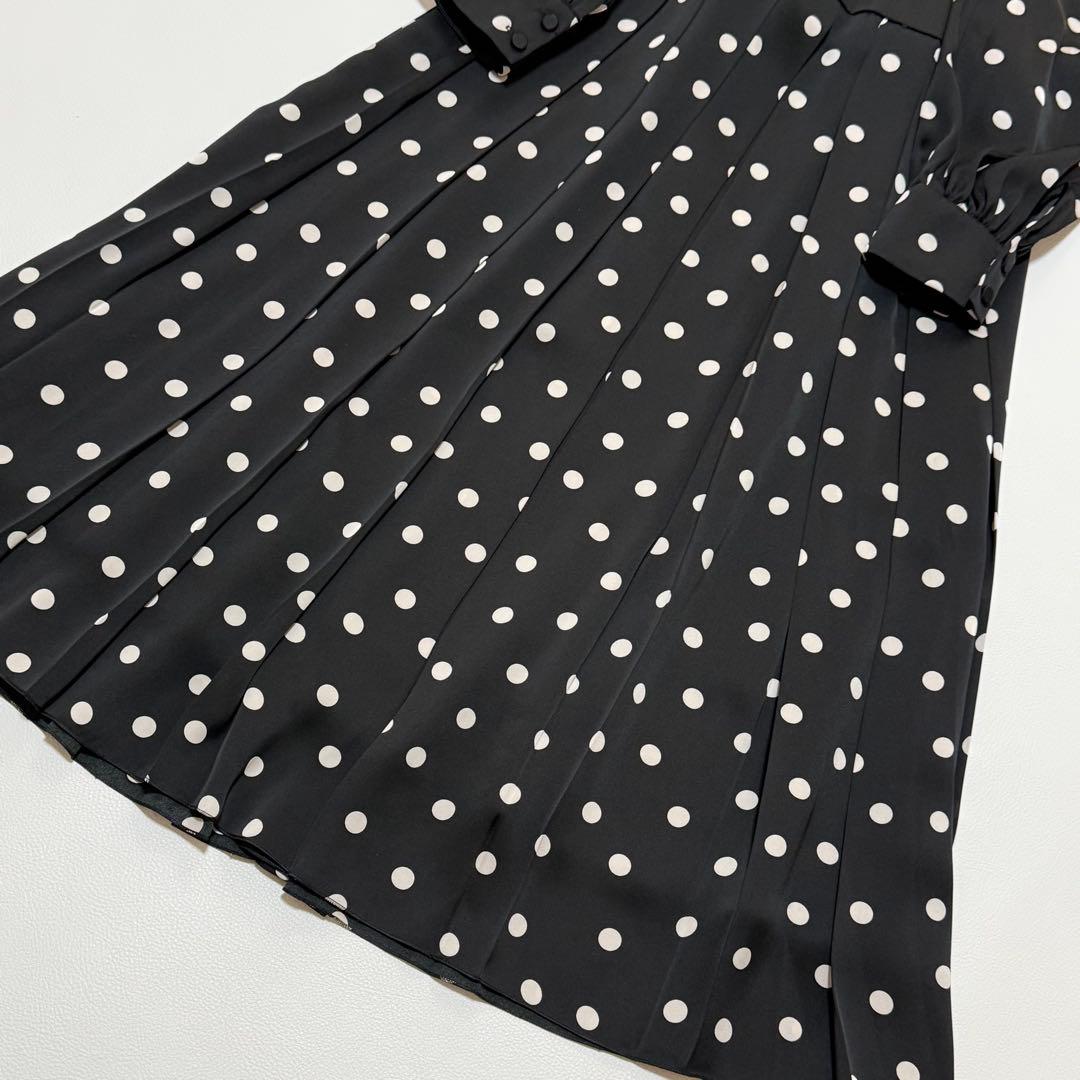 アナイ ANAYI サテンドットプリーツ切替ワンピース ロング丈 ベルト