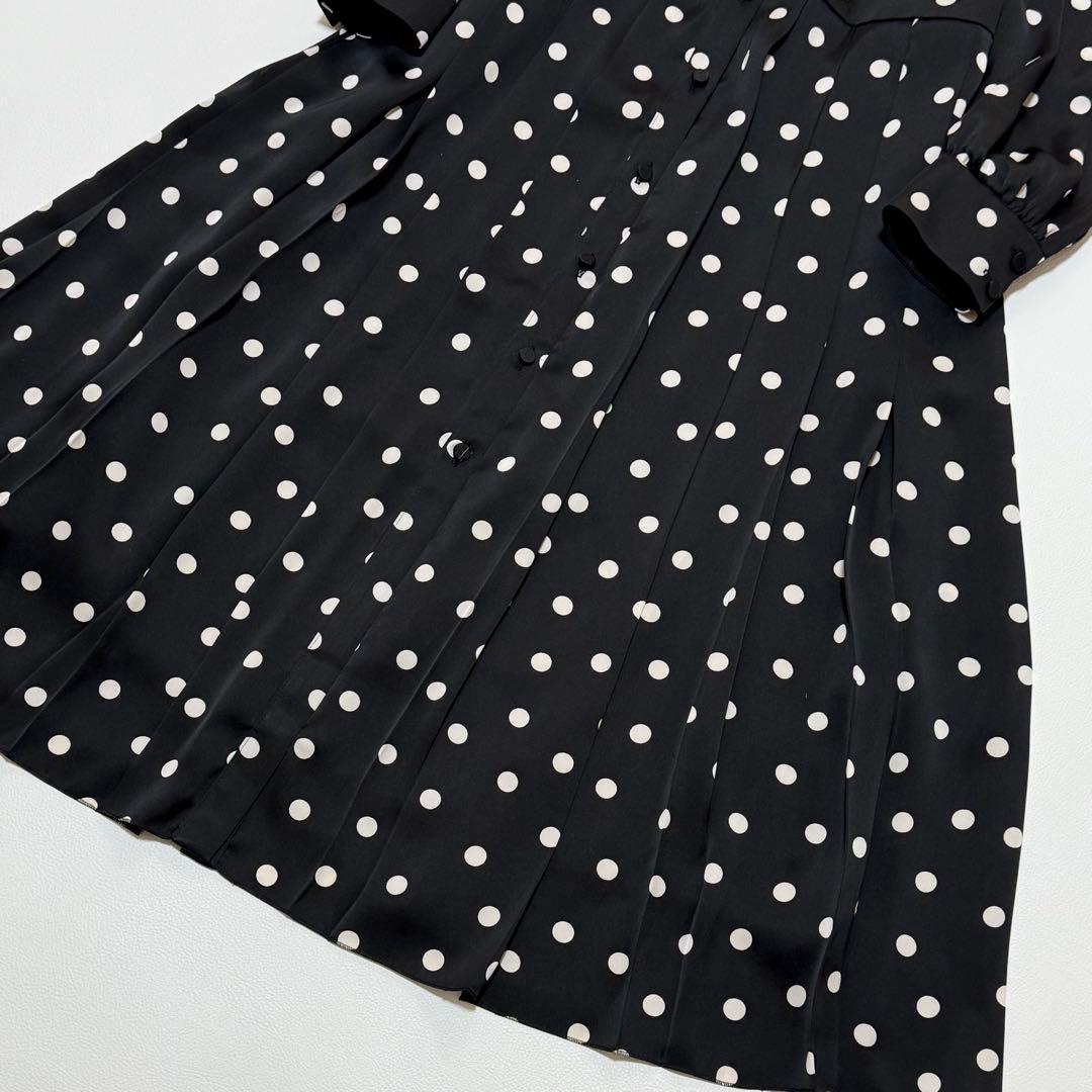 アナイ ANAYI サテンドットプリーツ切替ワンピース ロング丈 ベルト