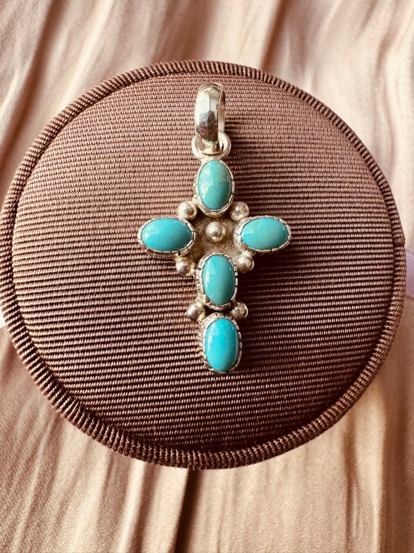 インディアンジュエリー ターコイズ 925 クロス ペンダントトップ