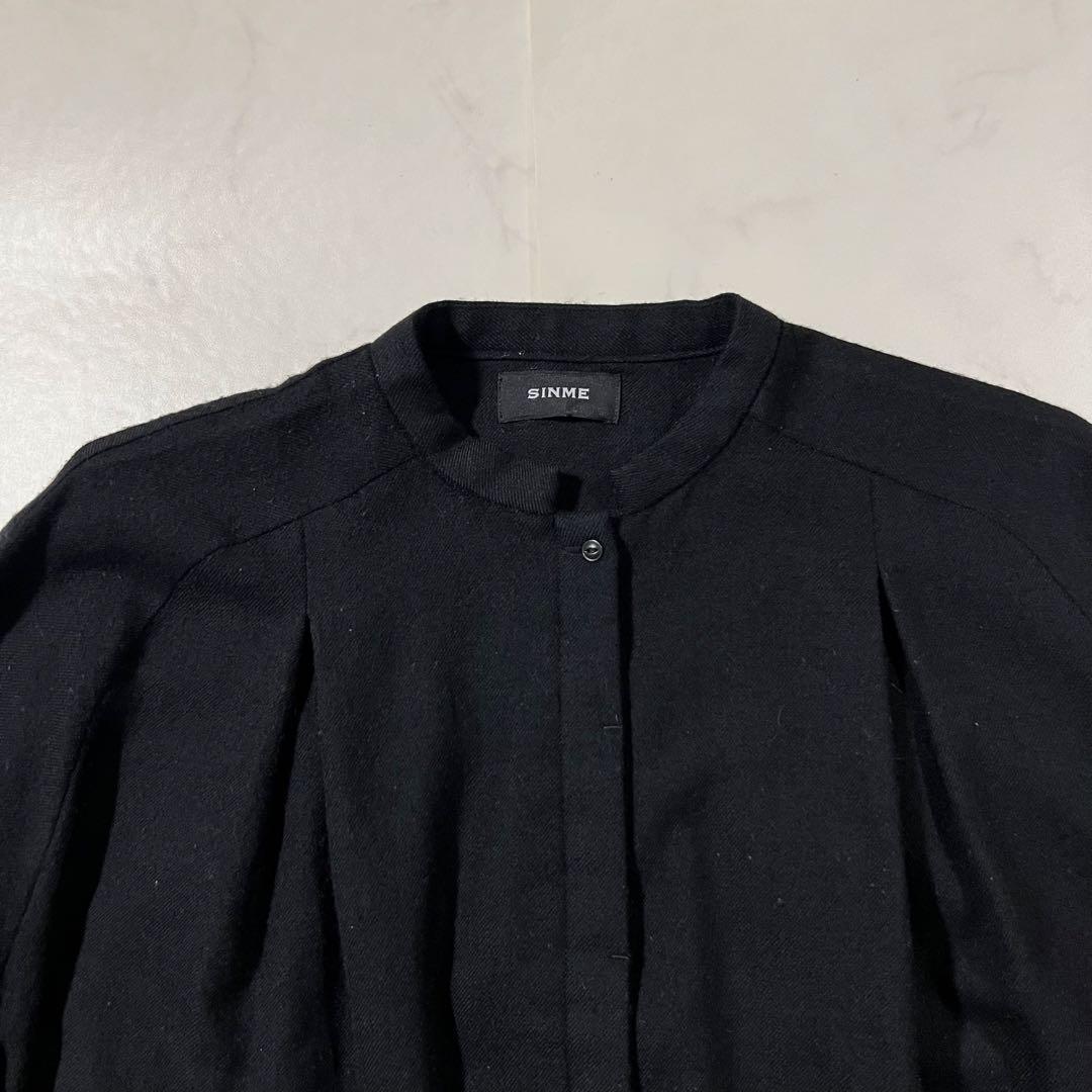 SINME シンメ スモックドレス ウールワンピース ブラック黒 ロング マキシ