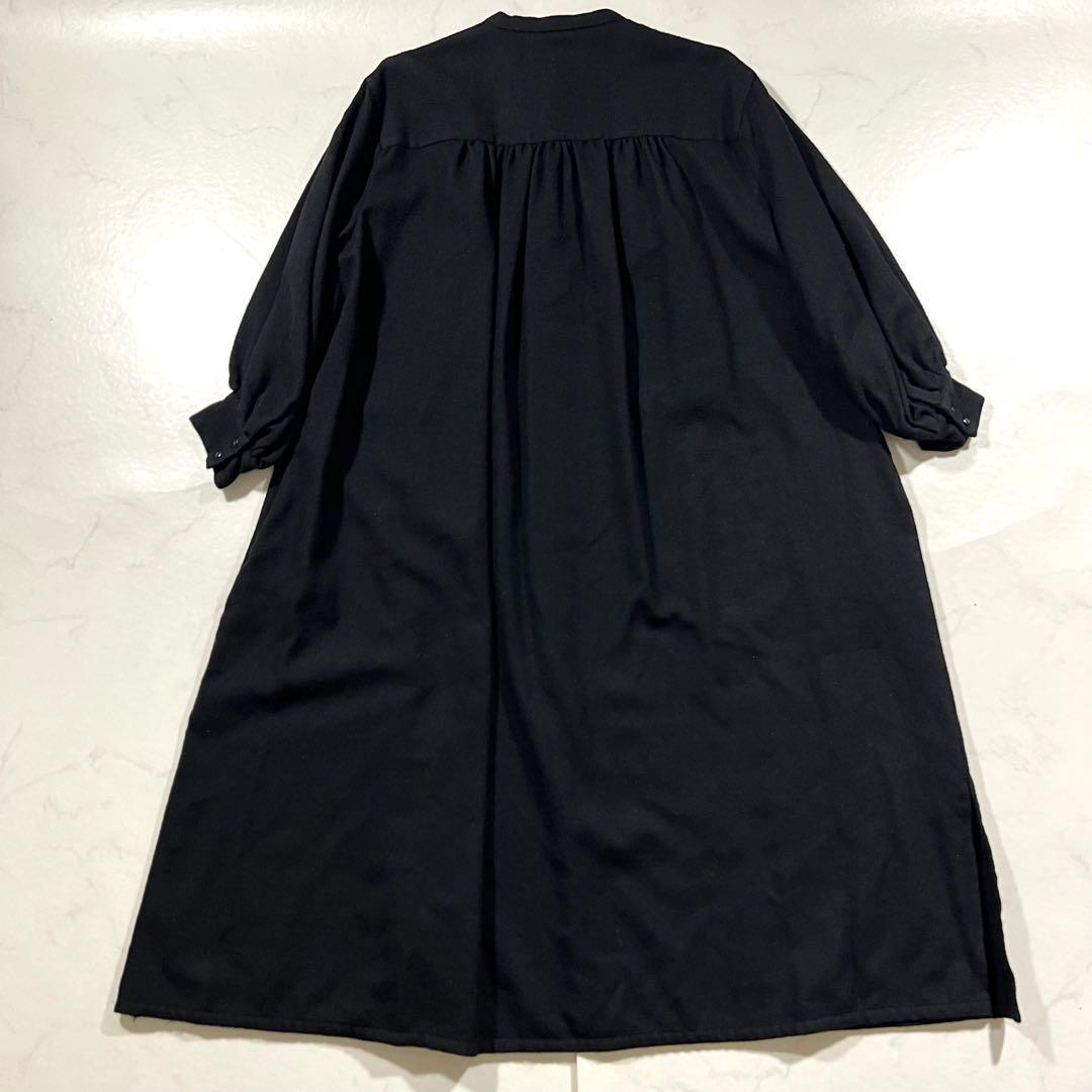 SINME シンメ スモックドレス ウールワンピース ブラック黒 ロング マキシ