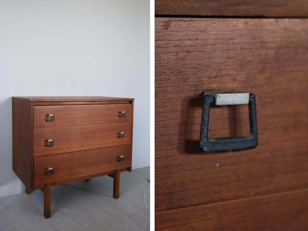 英国アンティークチーク3杯ドロワー/木製チェスト/タンス/飾り棚(91-76)