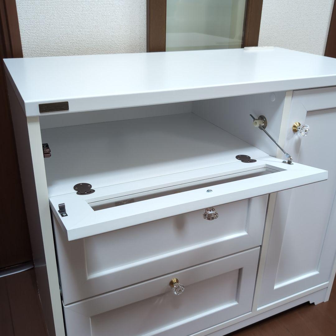 ホワイトキャビネット 3引き出し クリスタル取っ手