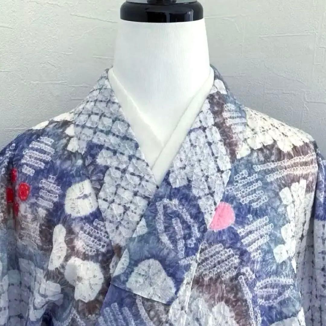 有松鳴海絞り・蜘蛛絞り　浴衣　手縫い　絞り浴衣　身丈156cm No.2-15