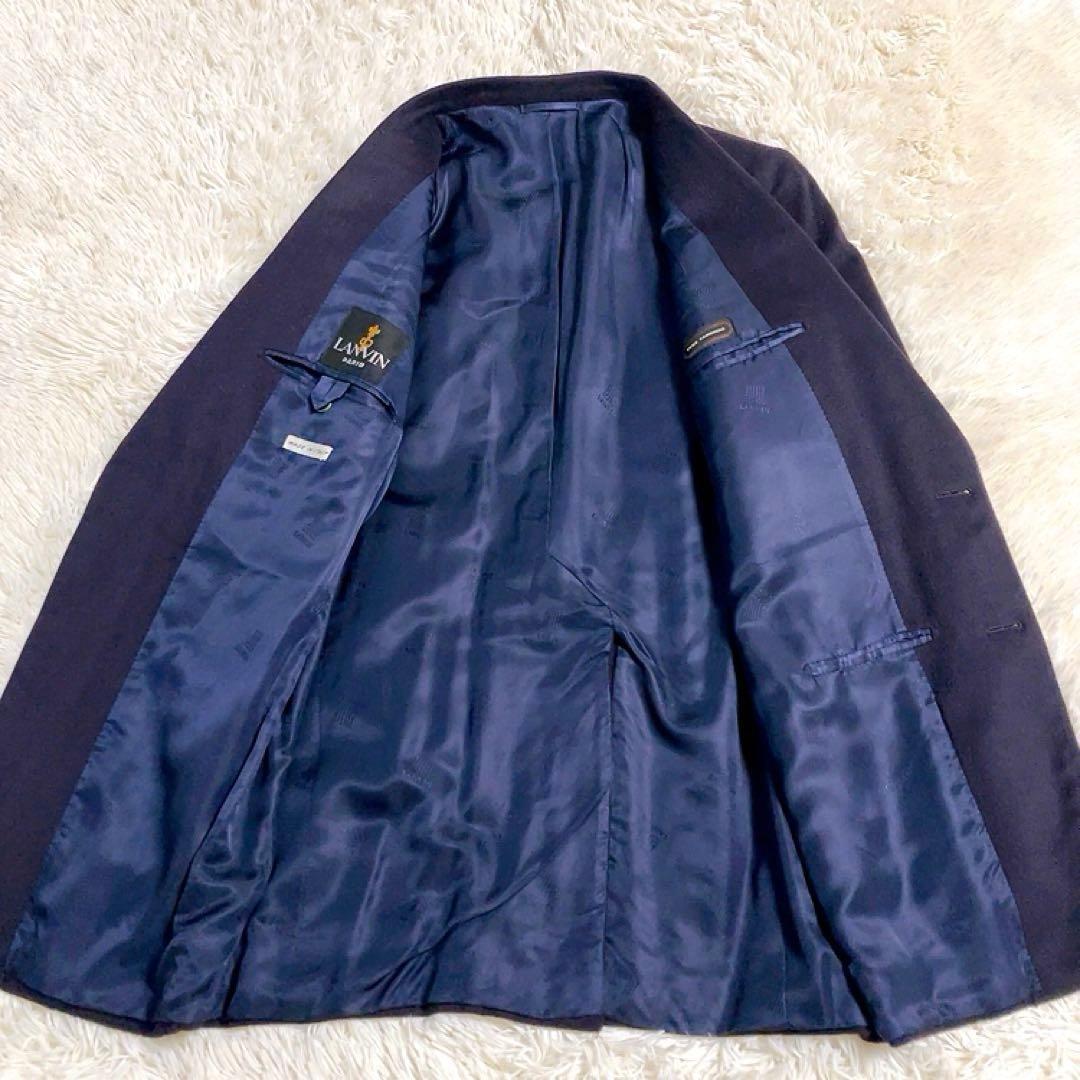 【カシミヤ100%・ロゴ総柄】LANVIN　テーラード　ネイビー　L　美品　伊製
