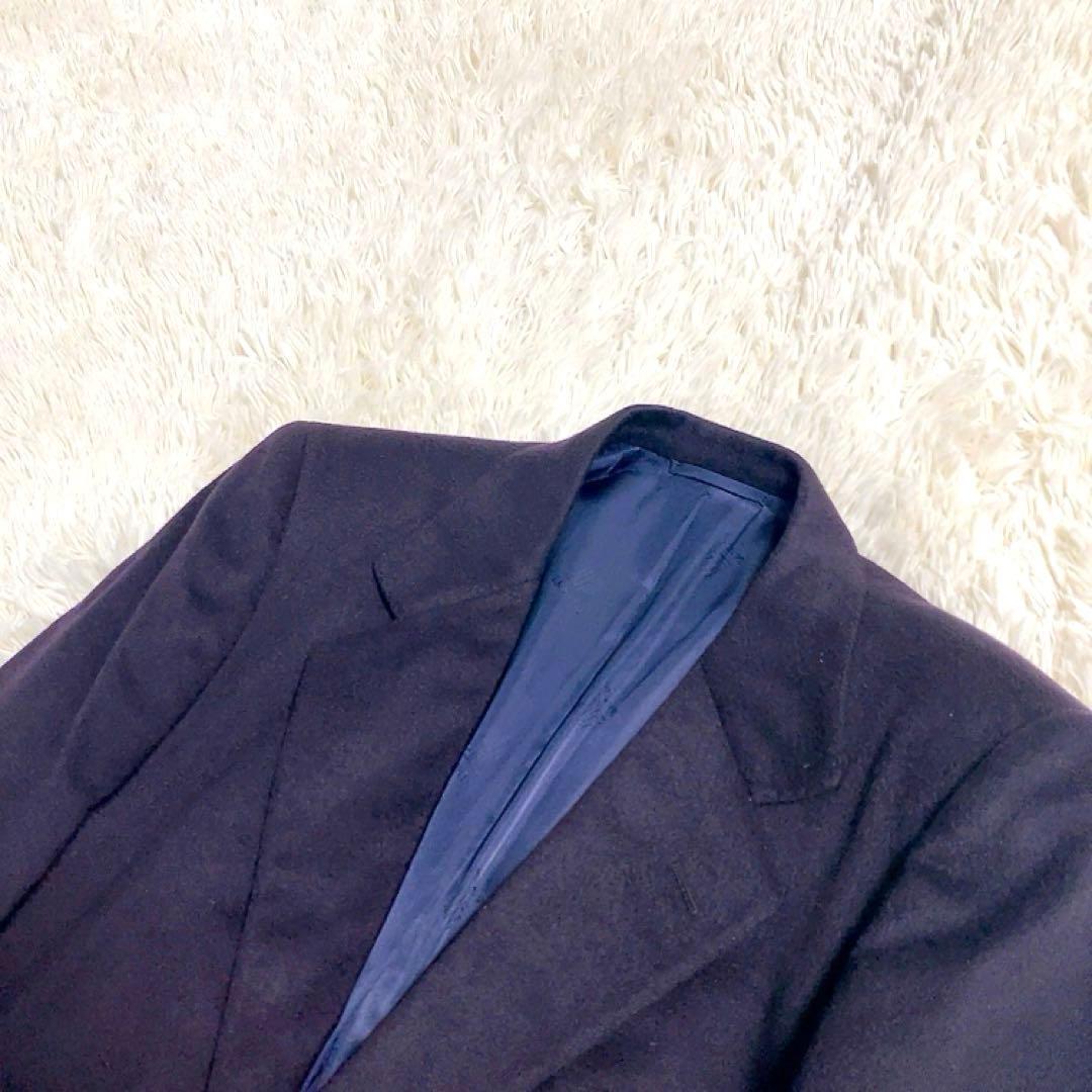 【カシミヤ100%・ロゴ総柄】LANVIN　テーラード　ネイビー　L　美品　伊製