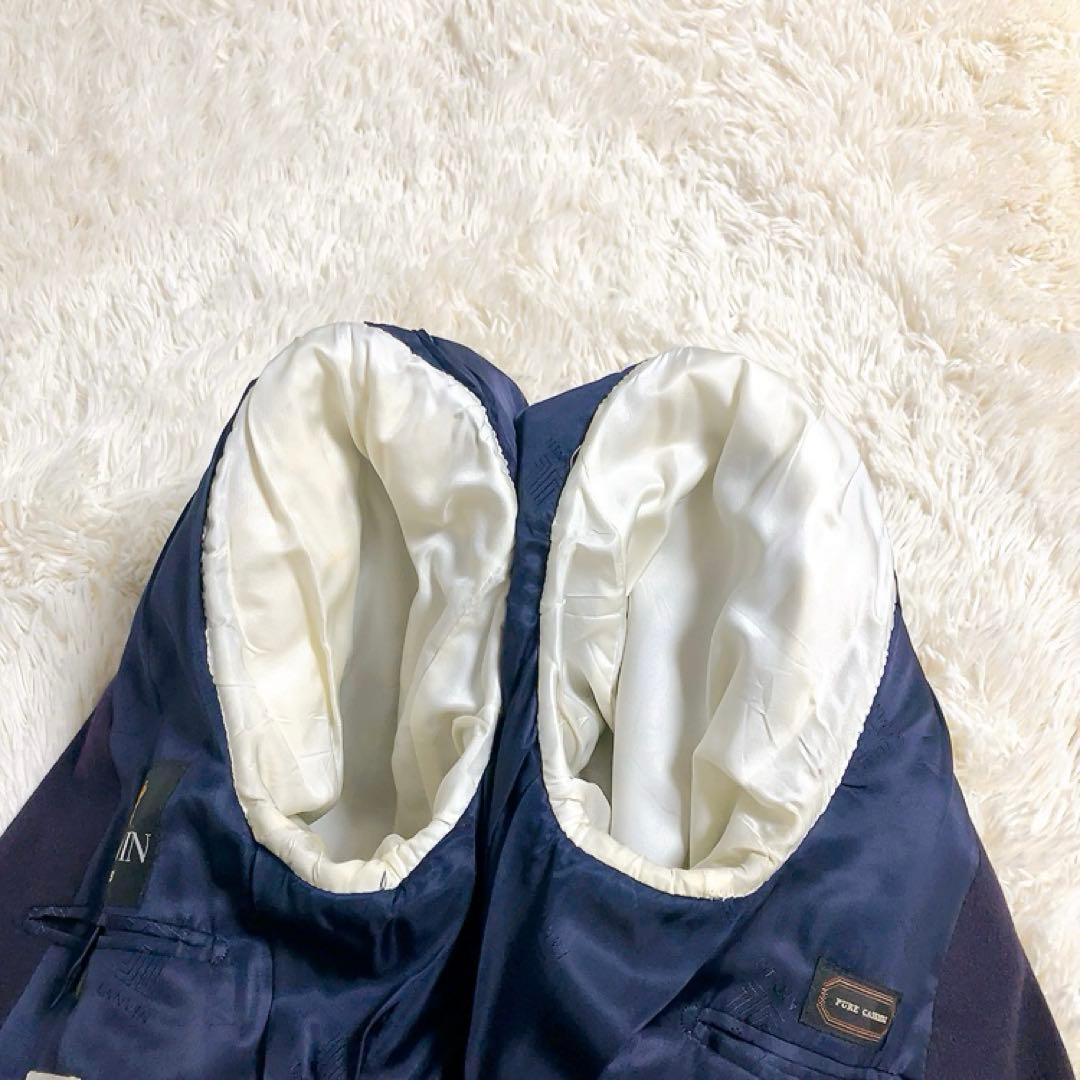 【カシミヤ100%・ロゴ総柄】LANVIN　テーラード　ネイビー　L　美品　伊製