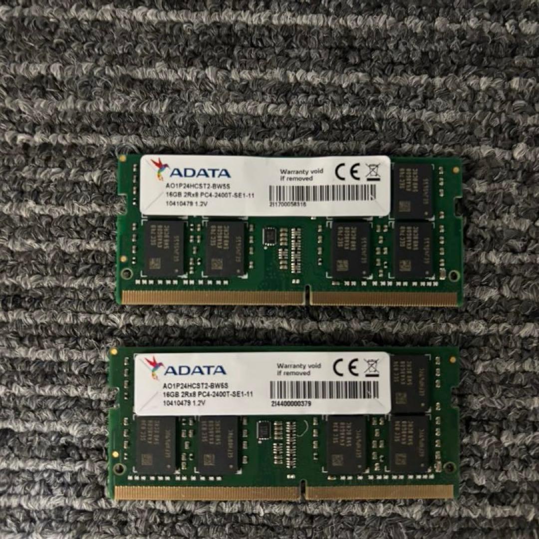 計32GB. ADATA 16GB DDR4 2400MHz メモリx2