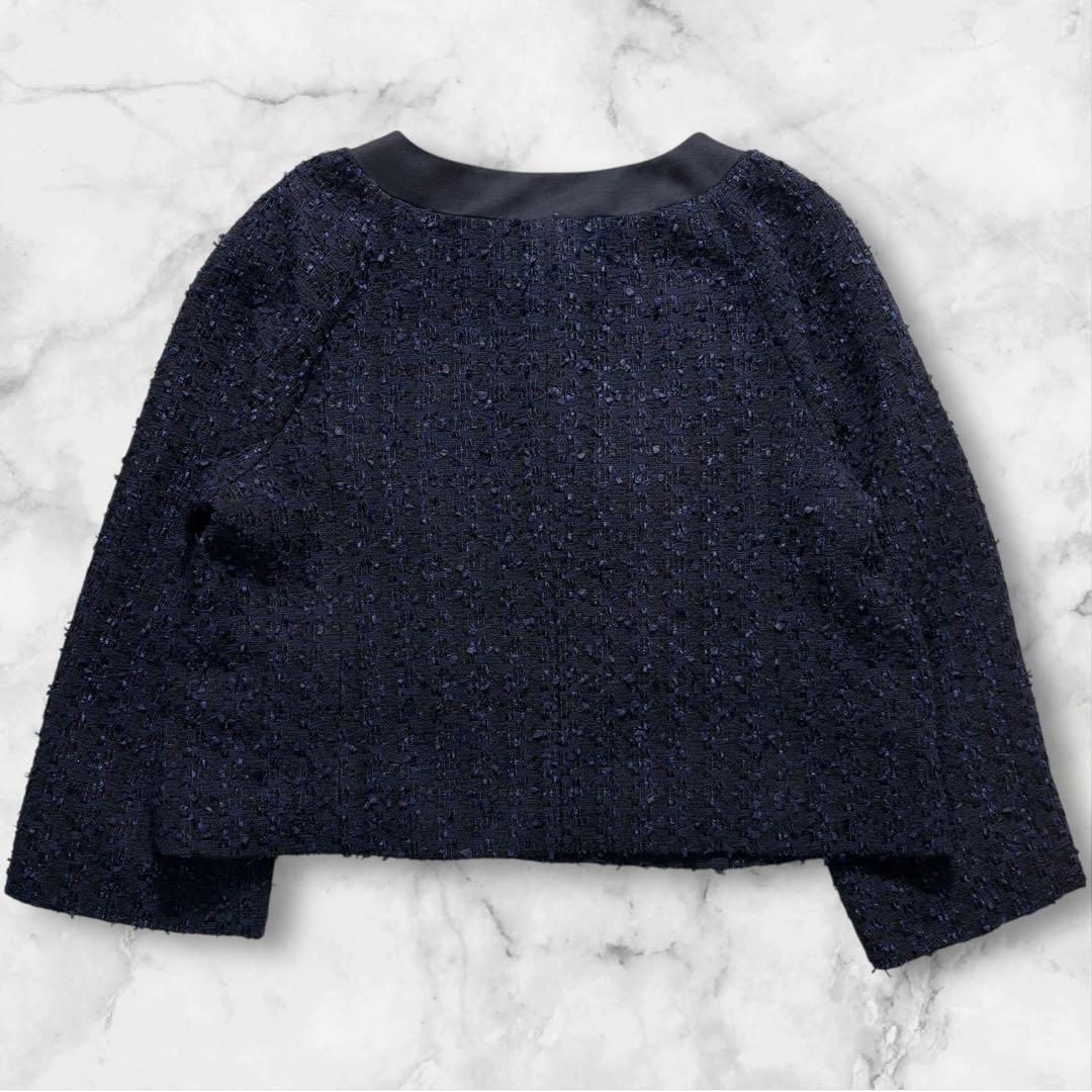 【新品・大きいサイズ】TO BE CHIC　ツイード　ノーカラー　ジャケット