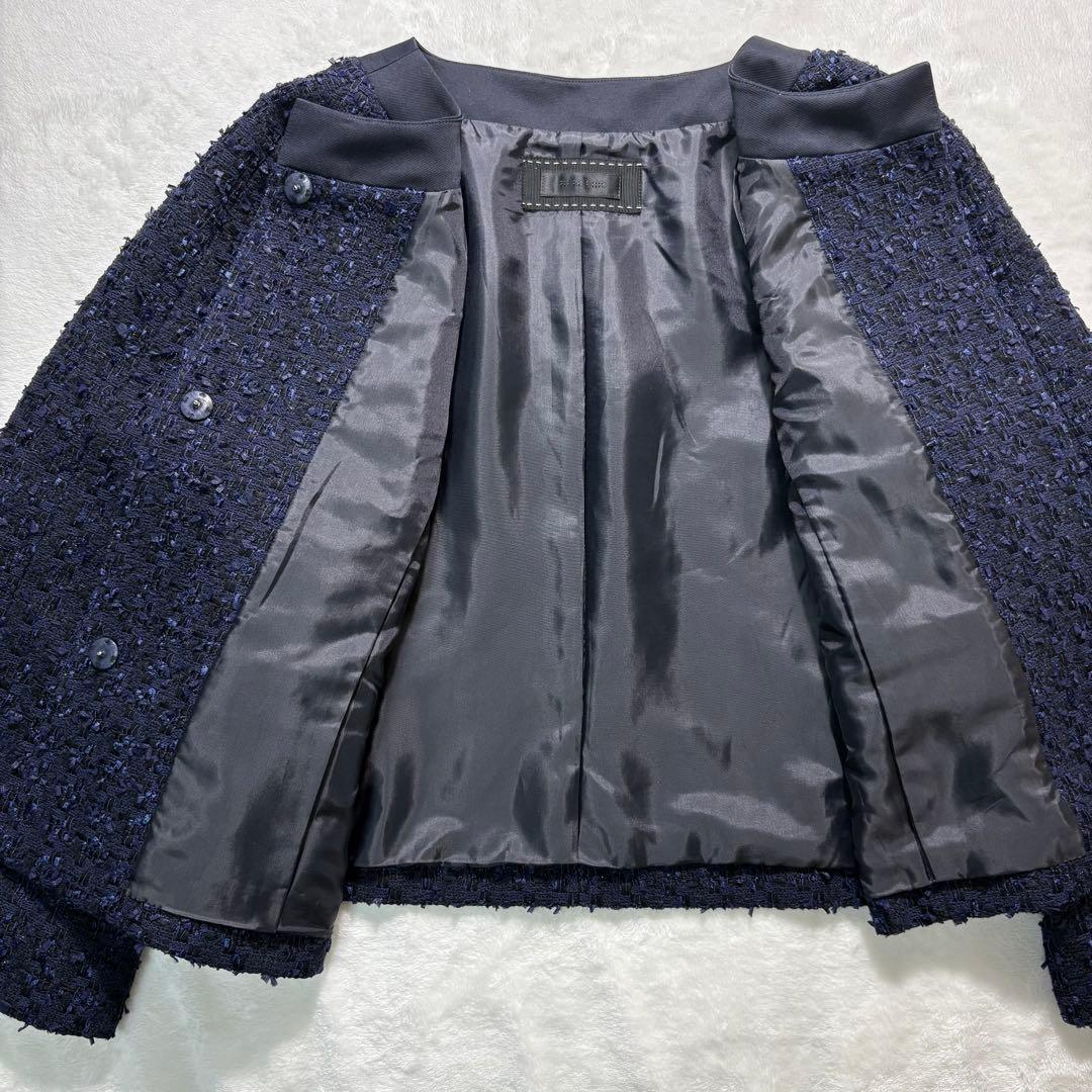 【新品・大きいサイズ】TO BE CHIC　ツイード　ノーカラー　ジャケット