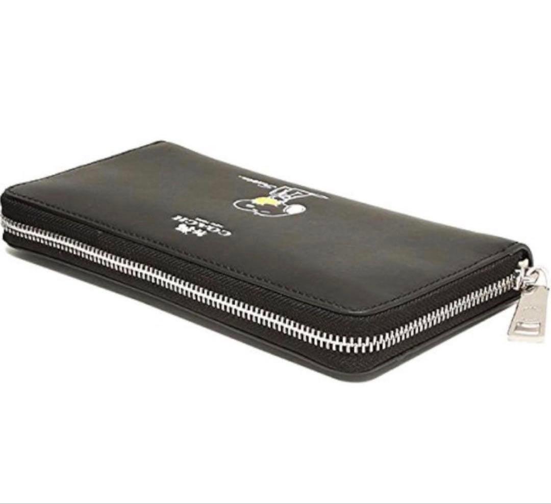 coachコーチスヌーピーコラボブラックレザー長財布