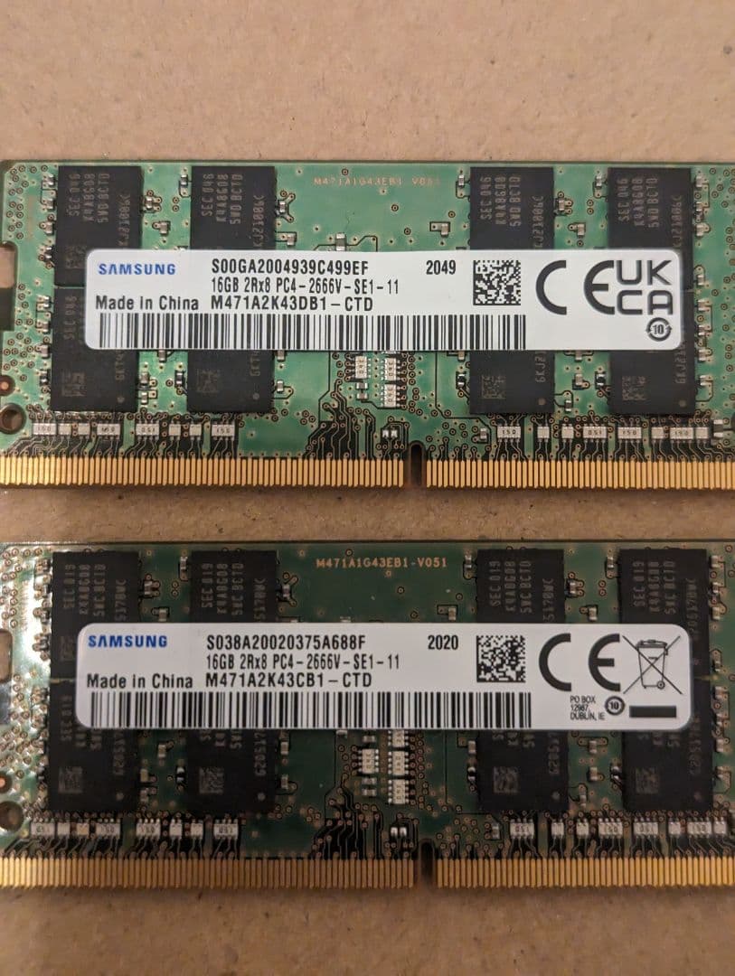 Samsung32GB(16GB2枚) DDR4 2666MHzノート用メモリー