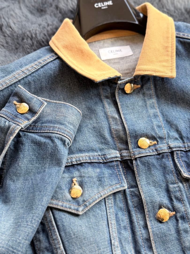美品CELINE トラッカーデニムジャケット刺繍ロゴ