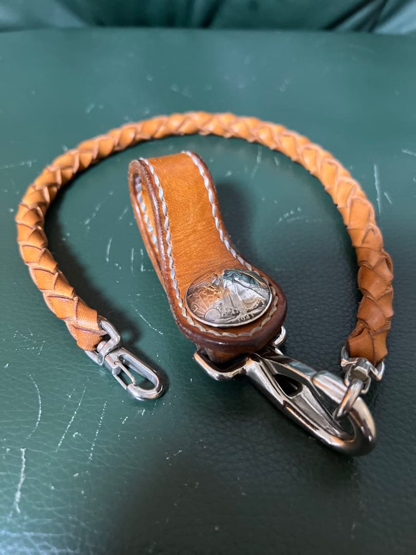新品トップイタリアン革 ウォレットロープと純銀付ループホルダー