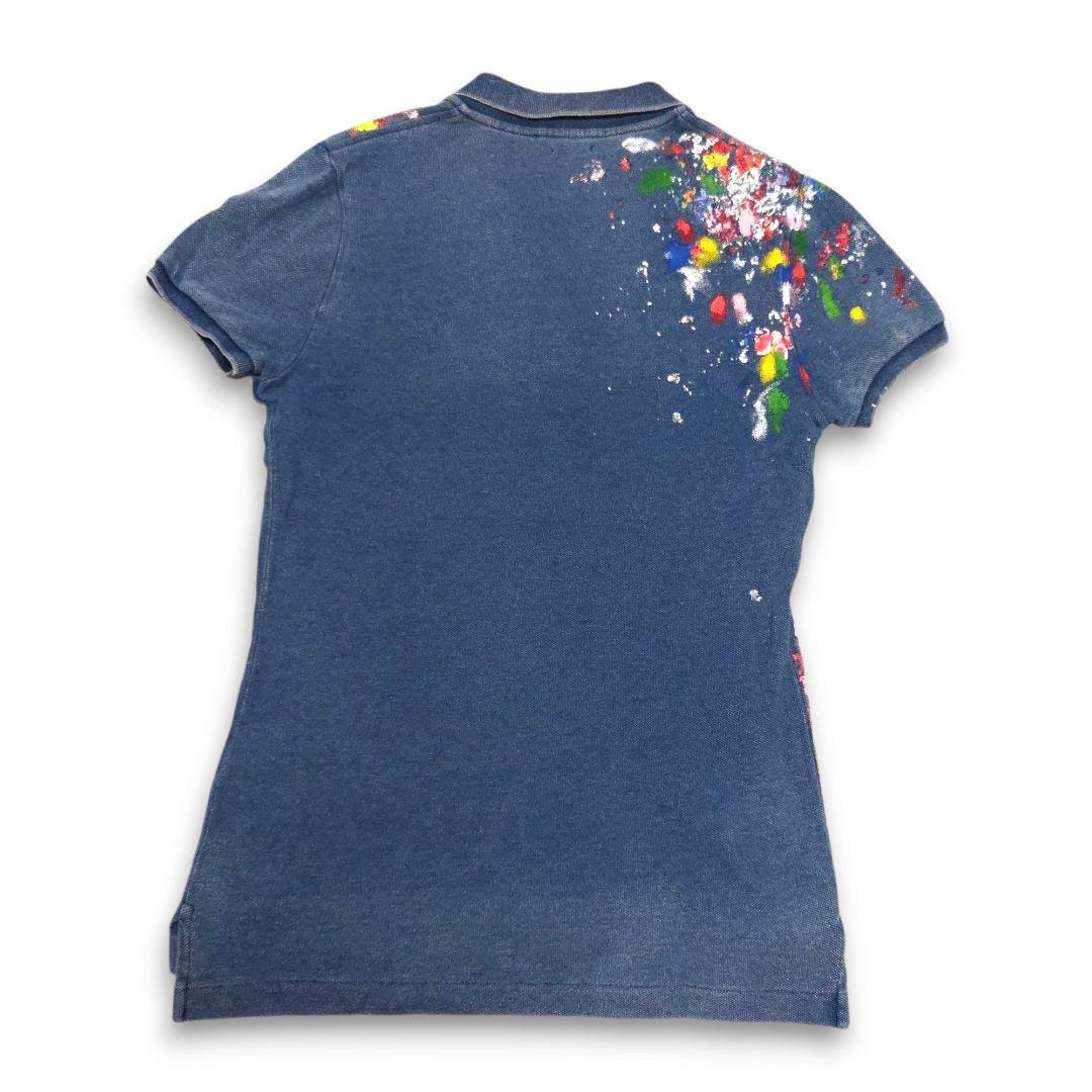 ポロラルフローレン 半袖 デニムポロシャツ ヴィンテージ加工 ペイント 極美品