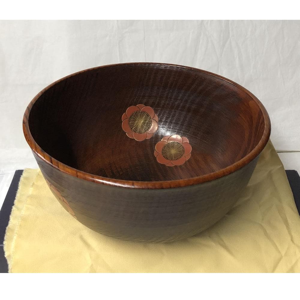 F1090 大野昭和斎 肥松 糸目 菓子器 共箱 梅文 淡々斎 書付 茶道具