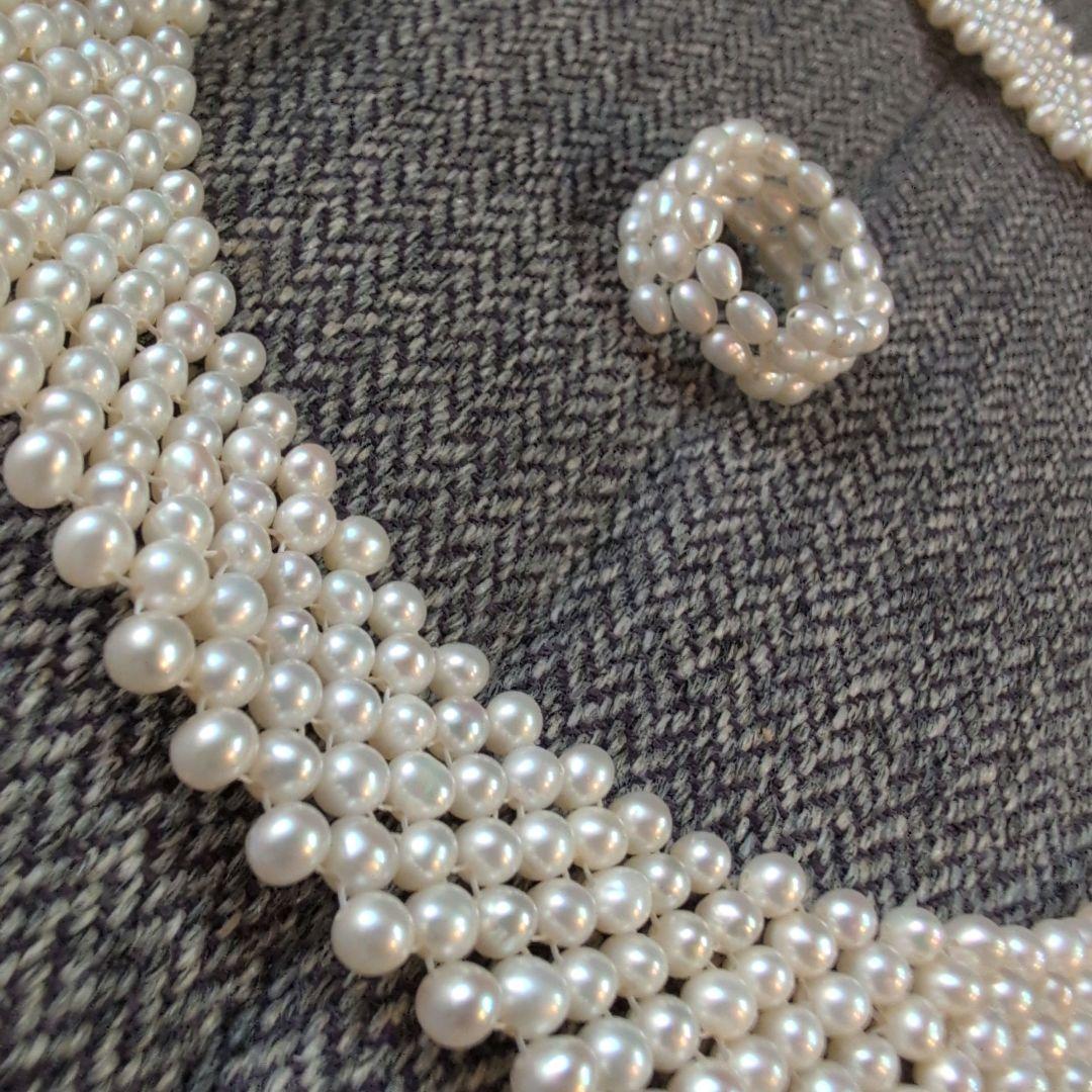 淡水真珠　ベビーパール　編み込み【ネックレス/時計/指輪/ブレスレット】セット