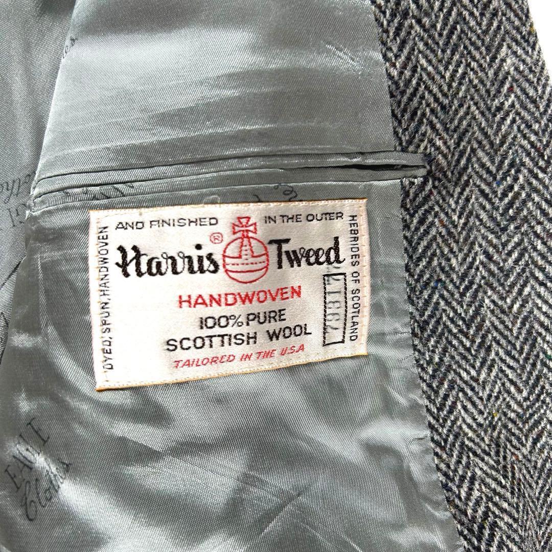 ハリスツイード✨ジャケット　L グレー　ヘリンボーン　クルミボタン