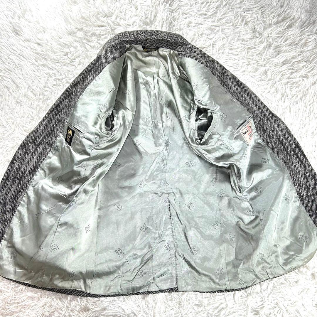 ハリスツイード✨ジャケット　L グレー　ヘリンボーン　クルミボタン