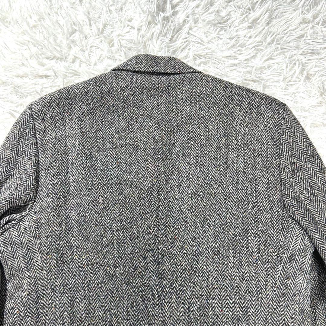 ハリスツイード✨ジャケット　L グレー　ヘリンボーン　クルミボタン