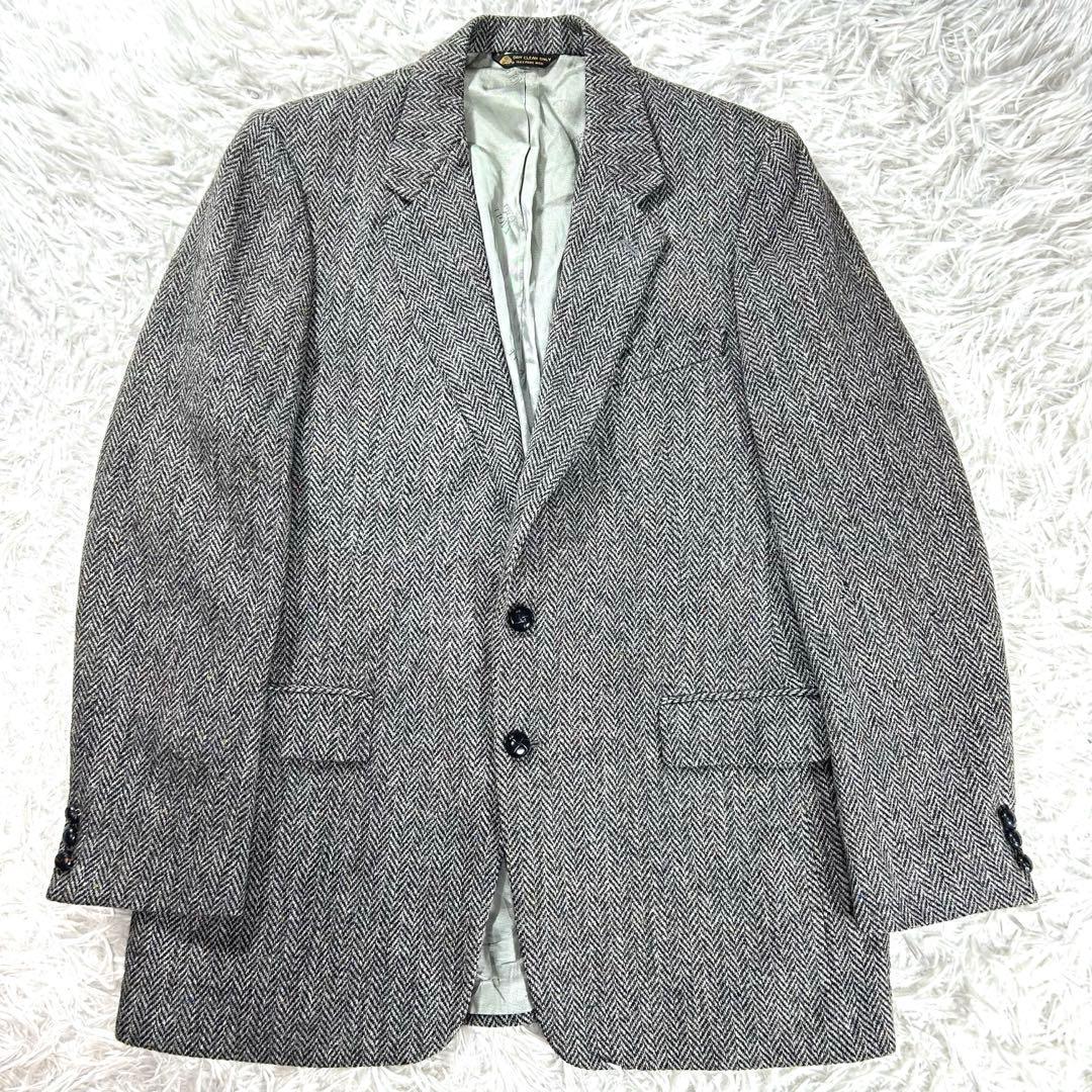 ハリスツイード✨ジャケット　L グレー　ヘリンボーン　クルミボタン
