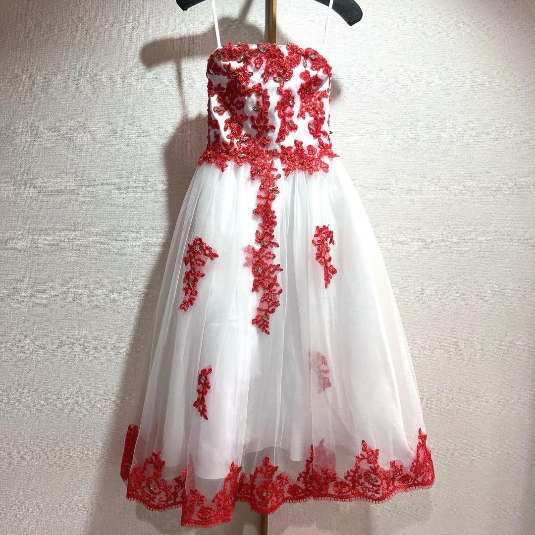レッド刺繍 ボリューム チュール ドレス 110 120cm相当 レース