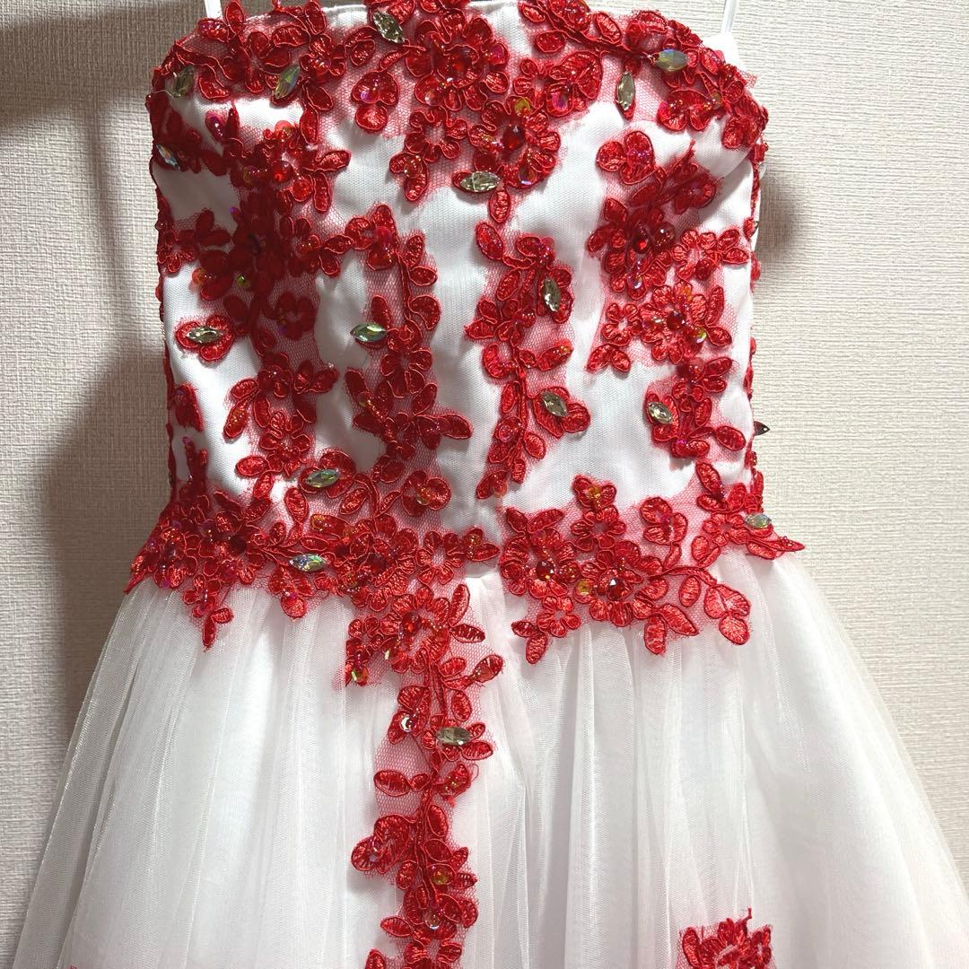 レッド刺繍 ボリューム チュール ドレス 110 120cm相当 レース