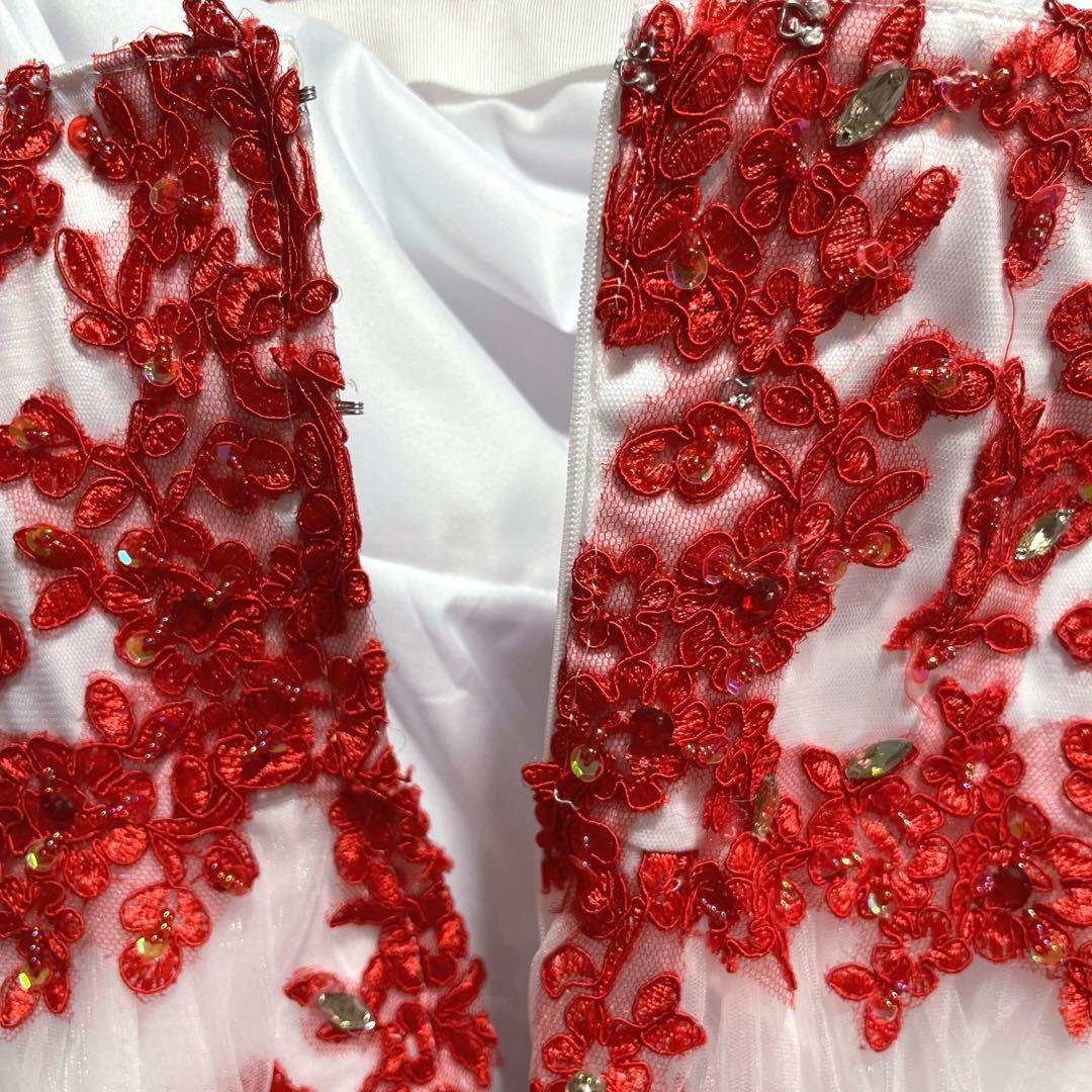 レッド刺繍 ボリューム チュール ドレス 110 120cm相当 レース