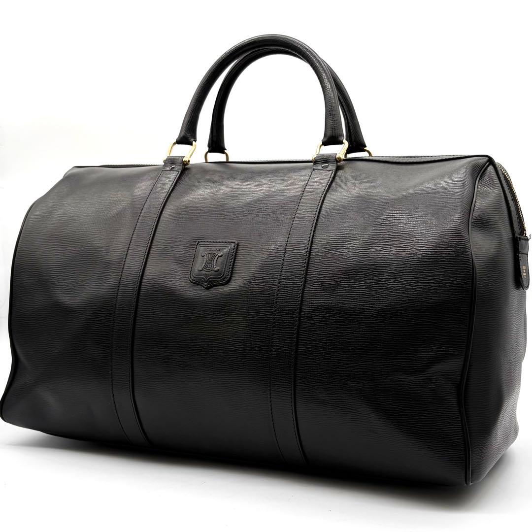 【美品】セリーヌ ボストンバッグ トリオンフ レザー ブラック 大容量