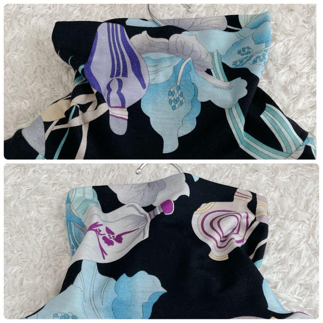 レオナール✨チュニック カットソー ハイネック トリム 花 香水柄 濃紺 M