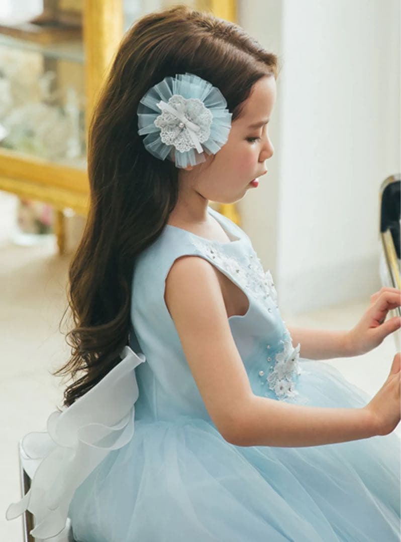 DRESCCO ライトブルー刺繍ロングドレス　発表会