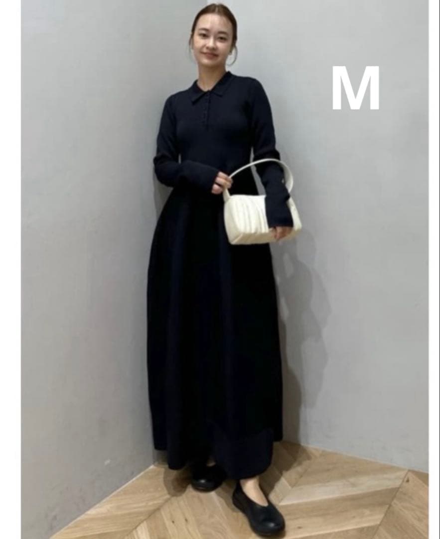 【タグ付き未使用】STYLEMIXER フォルムポロニットワンピース ネイビー