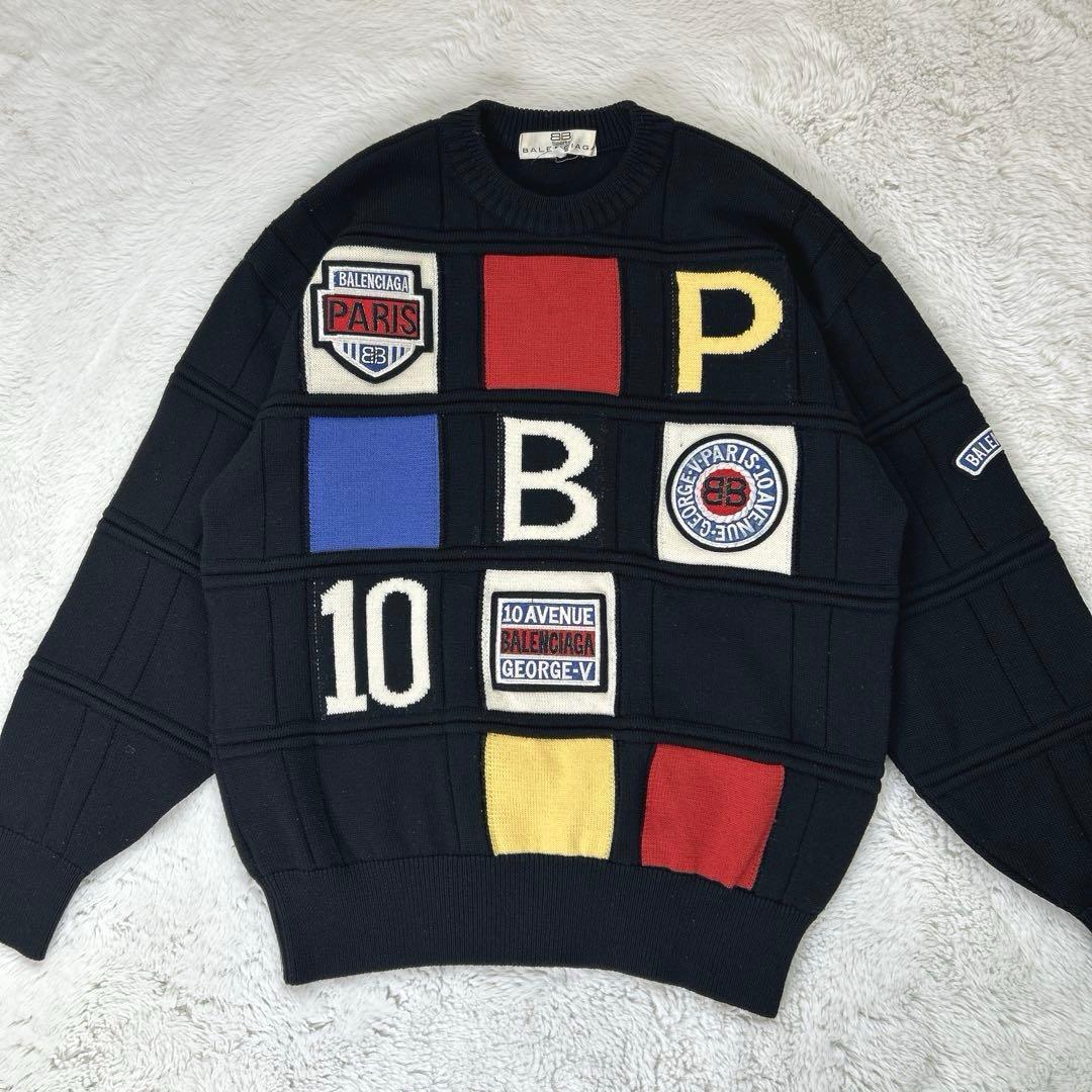 オールドバレンシアガ/90s デザインニット M 希少品 レトロ古着