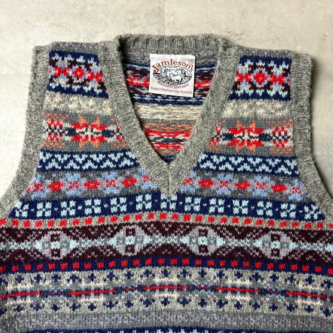 Jamieson's スコットランド製 フェアアイル柄 ニットベスト ウール
