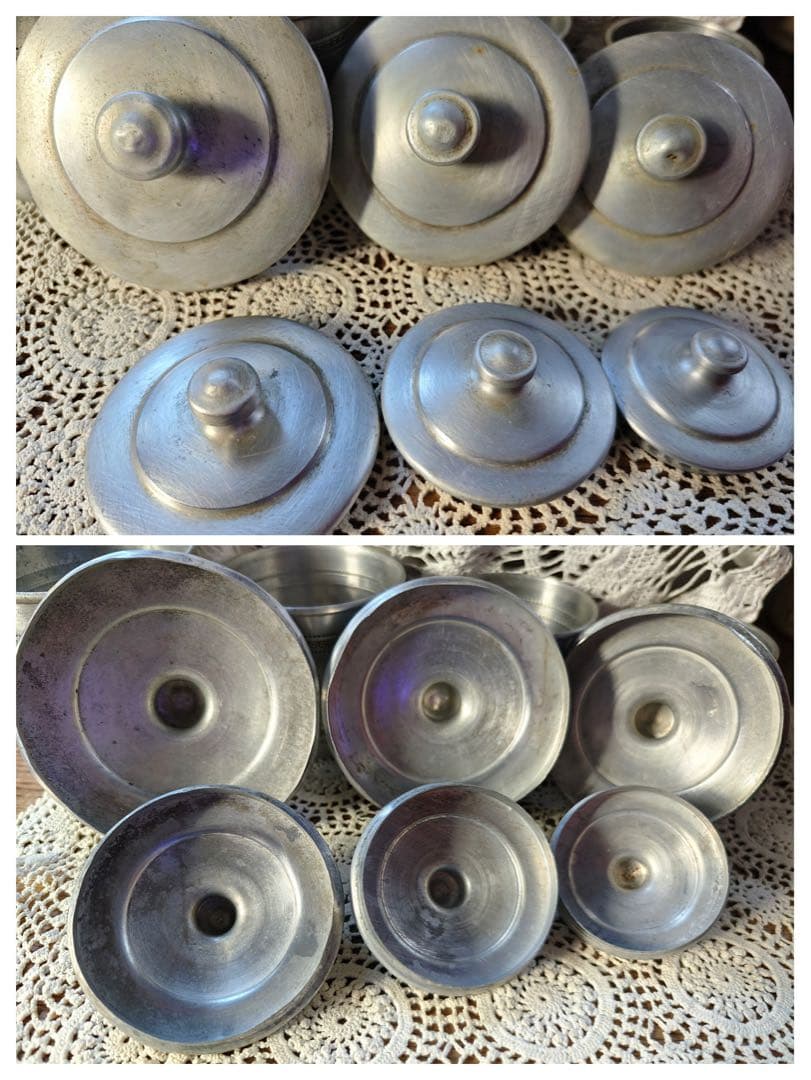 1930年代アルミキャニスター6缶セット　真鍮ラベル　フランスビンテージ