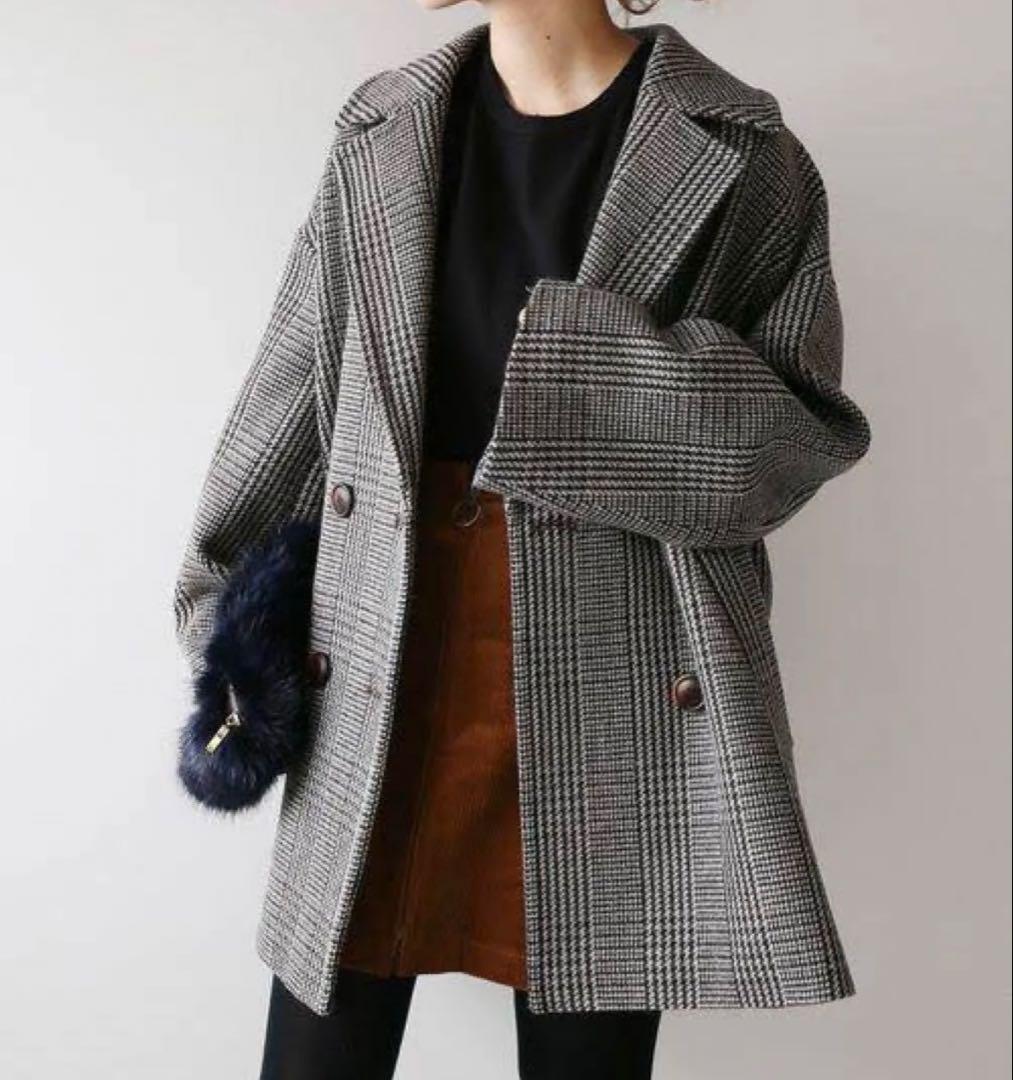 【極美品】ジャーナルスタンダードレリューム　ダブルカラー　チェックコート 茶