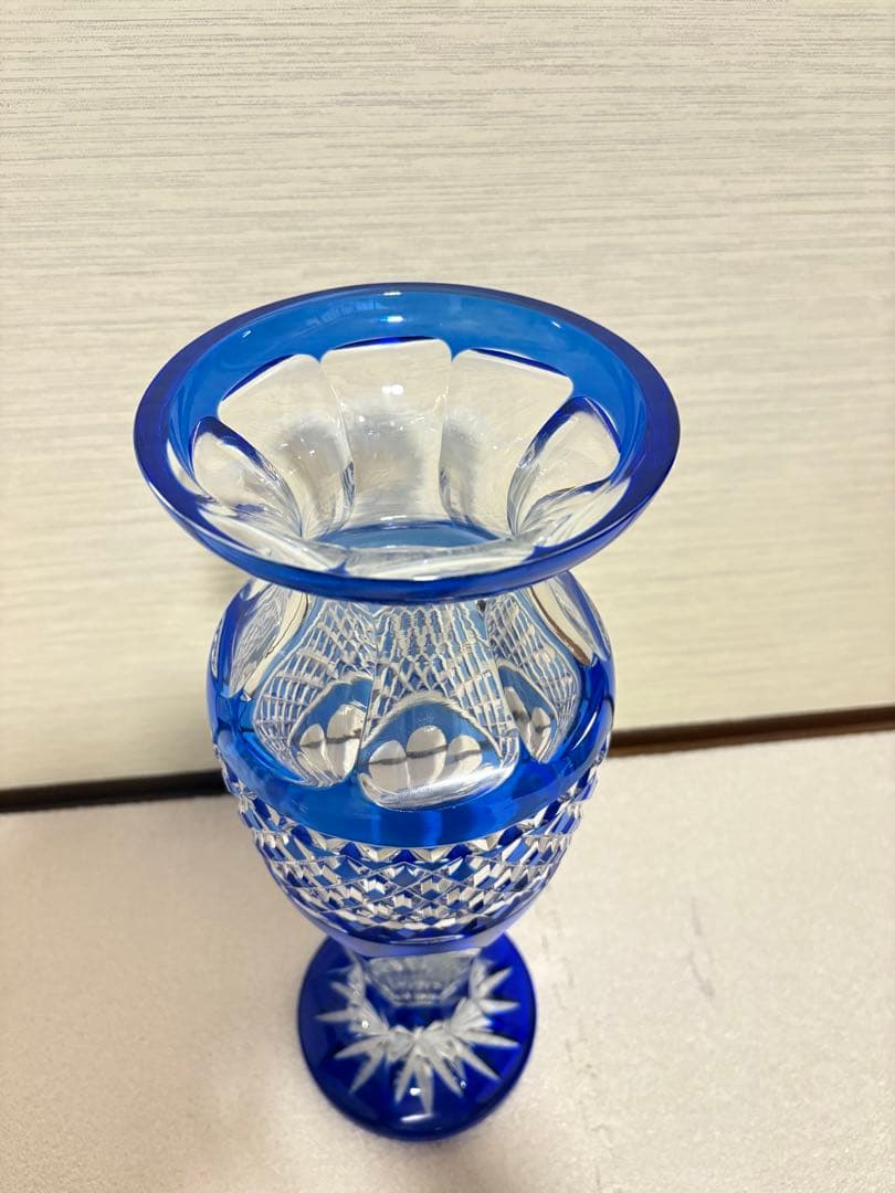青色クリスタルガラス フラワーベース大型