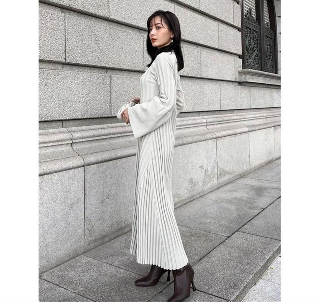 アニュアンス anuans ベルスリーブリブワンピース