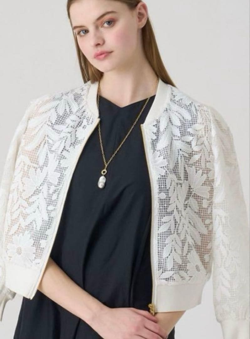 極美品　2024 ANAYI レースブルゾン　フルールジップブルゾン　羽織