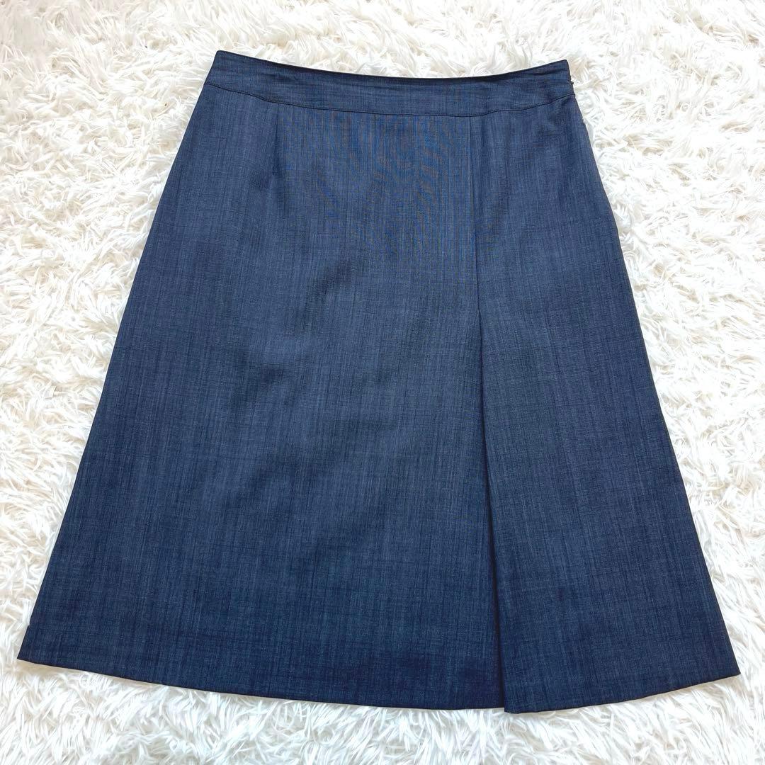 美品　ニューヨーカー　シルク混　スカートスーツ　ネイビー　背抜き　11号
