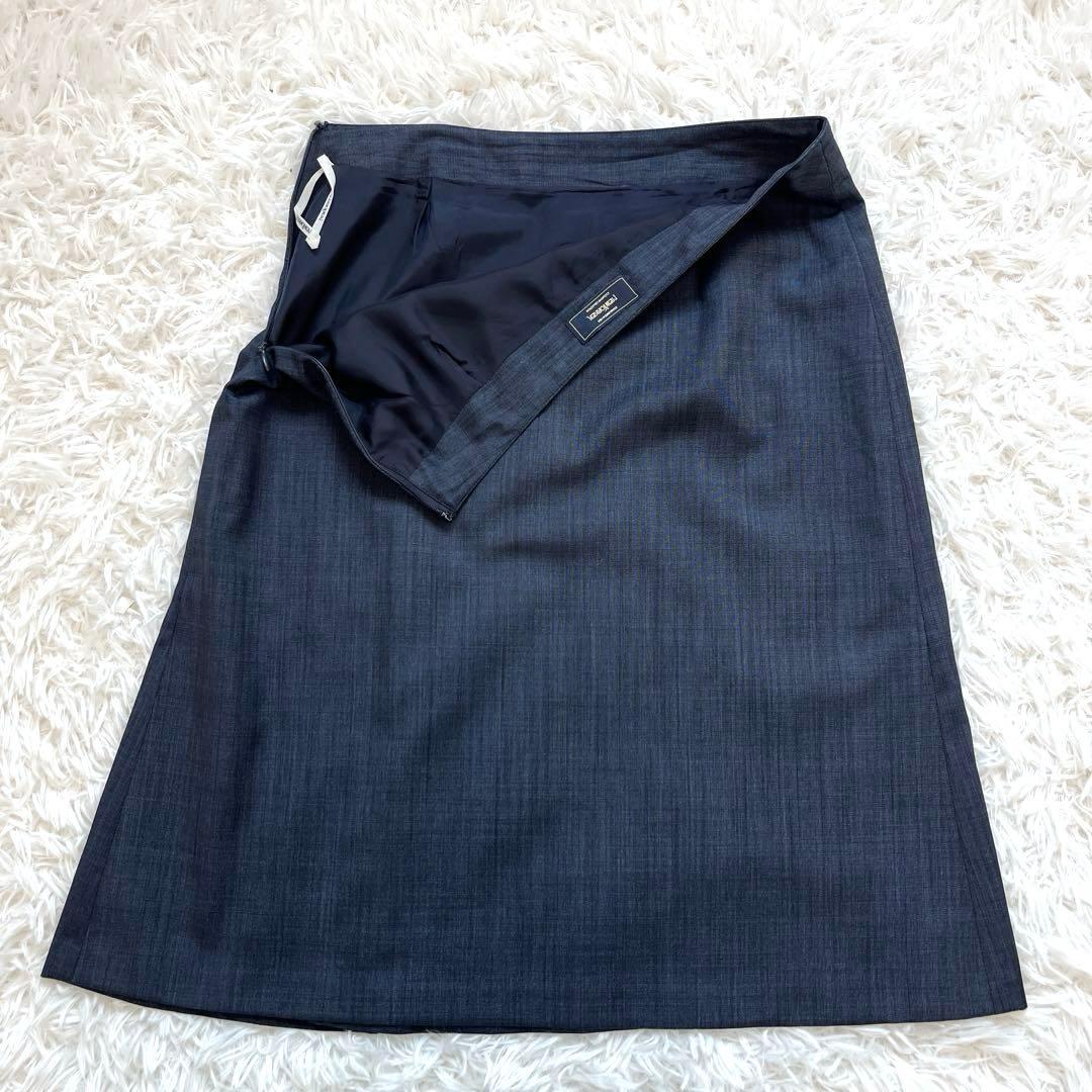 美品　ニューヨーカー　シルク混　スカートスーツ　ネイビー　背抜き　11号